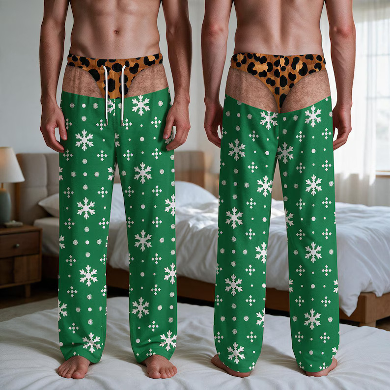 Soft Polyester Buffalo Plaid Style Pajama Pants, Christmas Gag Gift