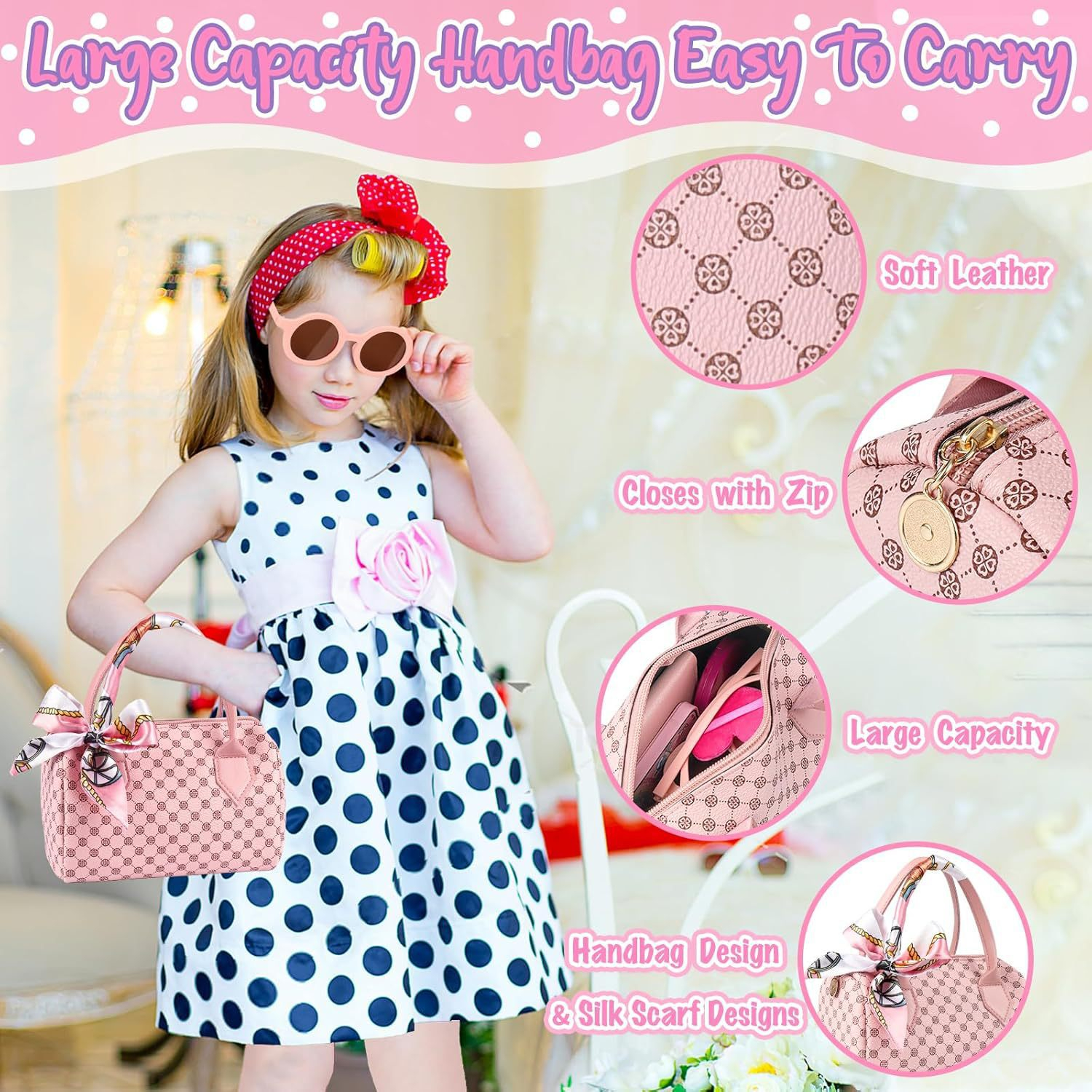 Realistic Girl Handbag Toy Set, Colorful Pretend Play Accessories, Includes Phone Wallet Makeup Toys.