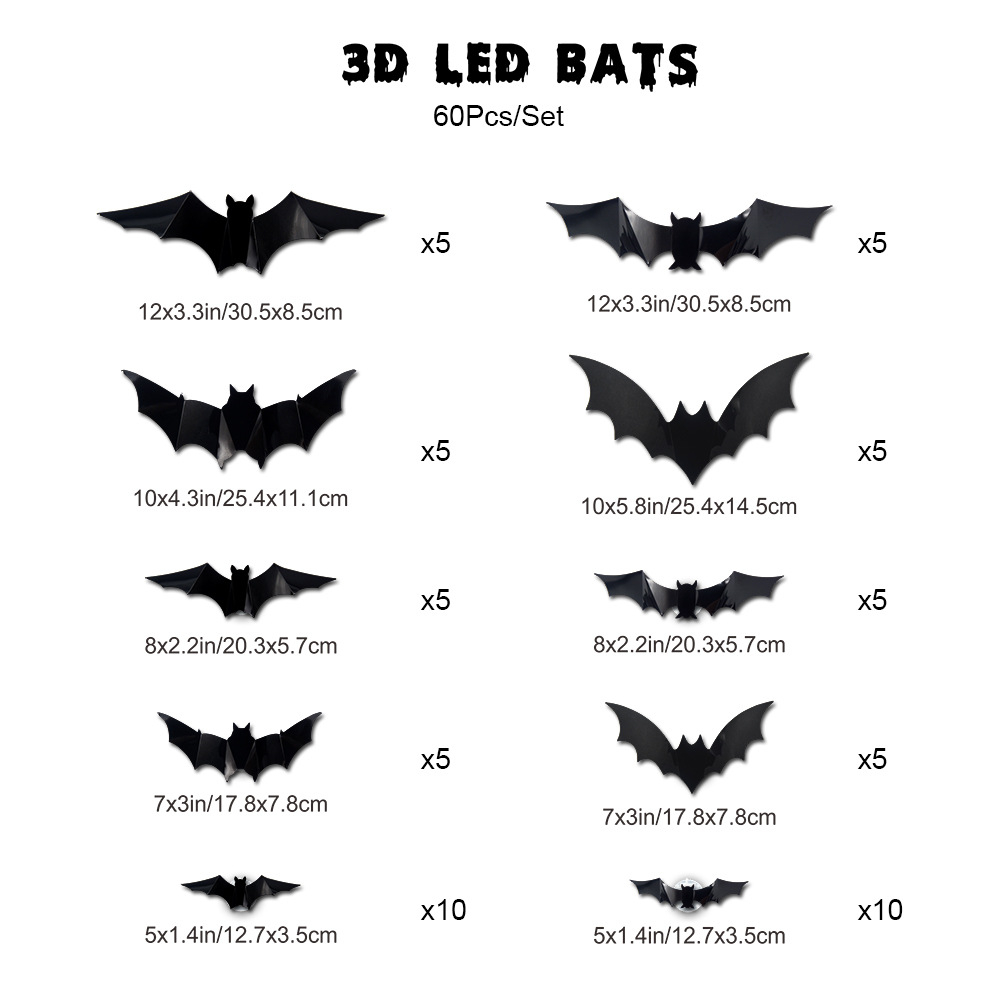 3D Bat Light LED Decorations,Halloween Spooky Ornaments, Bendable Wall Stickers with Smooth Bubble-Free Application, Easy Install Battery Powered Glowing Decor, Non-Remote Indoor Decor for Home, Party, Window, Door, Festival