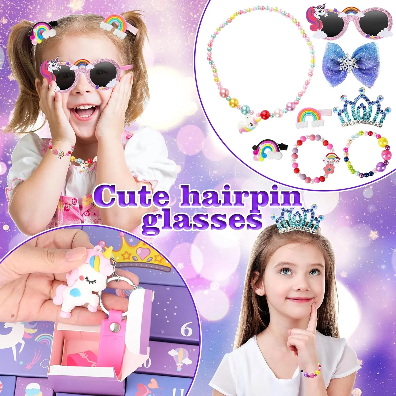 Unicorn Advent Calendar 2026 for Girls, Christmas Countdown Calendar for Kids, with 24 Days Xmas Surprise with Jewellery Bracelet Hair Accessories