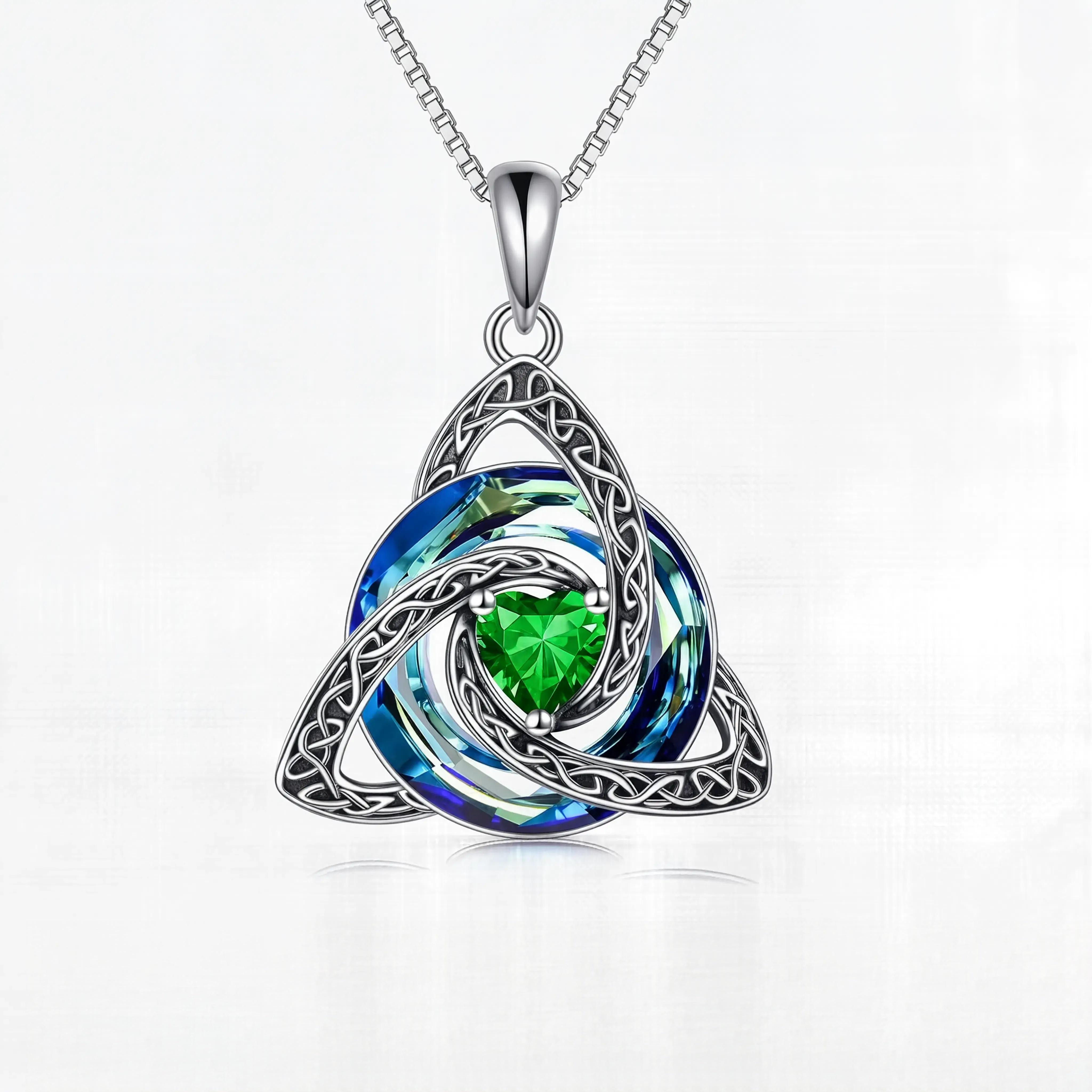 Women's Birthstone Celtic Knot Necklace - Silver-Plated Copper Triquetra Crystal Pendant, Adjustable Chain, Irish-Scottish Faith Love Unity Jewelry Gift for Mom (Birthday)