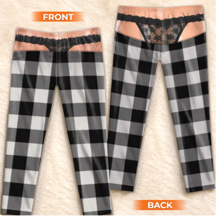 Fleece Plaid Print Style Pajama Pants, Christmas Gag Gift for Her