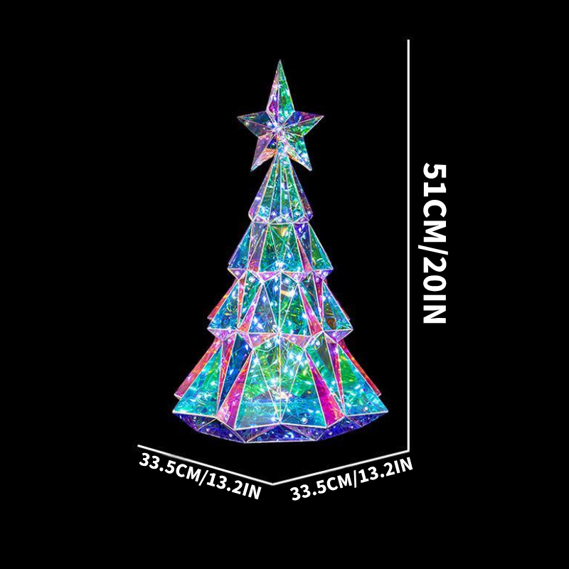 Holographic Christmas Tree, Desktop Decoration Tree with LED Lights, Prismatic Iridescent Christmas Tree Gift for Kids Girls Families Office Indoor Decorations