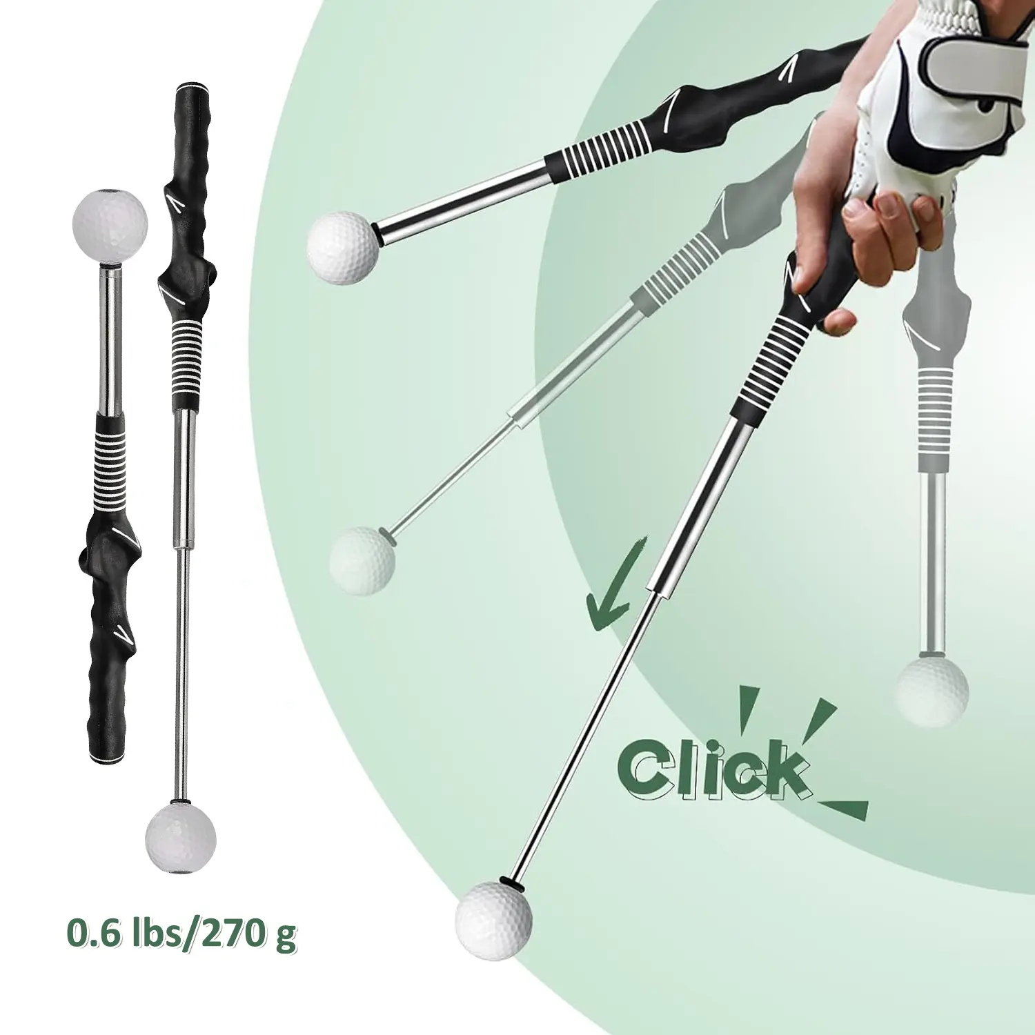  Retractable Golf Swing Training Aid, Telescopic club, Click Sound Stick Trainer, Golf Warm Up, Grip Trainer, Strength, Tempo Training Aids, Golf Gift