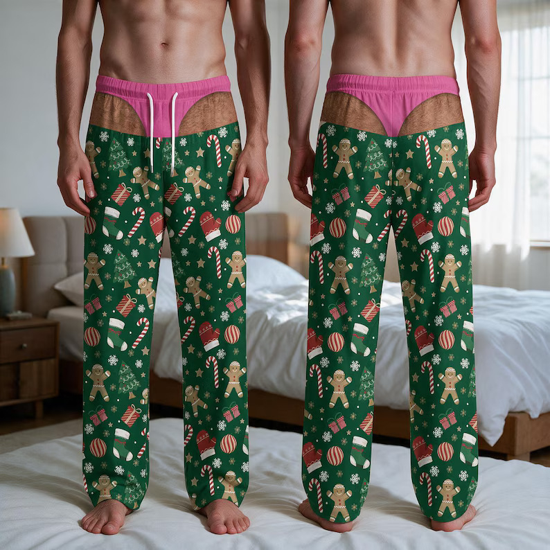Soft Polyester Buffalo Plaid Style Pajama Pants, Christmas Gag Gift