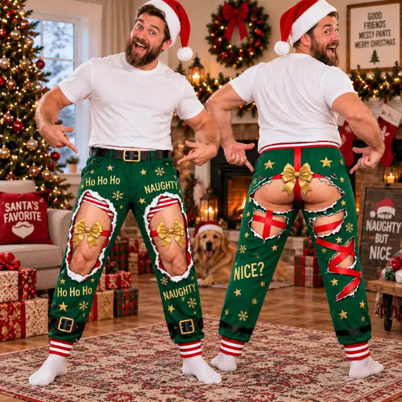 Stretch Jersey Text Print Style Pajama Pants, Holiday Gag Gift