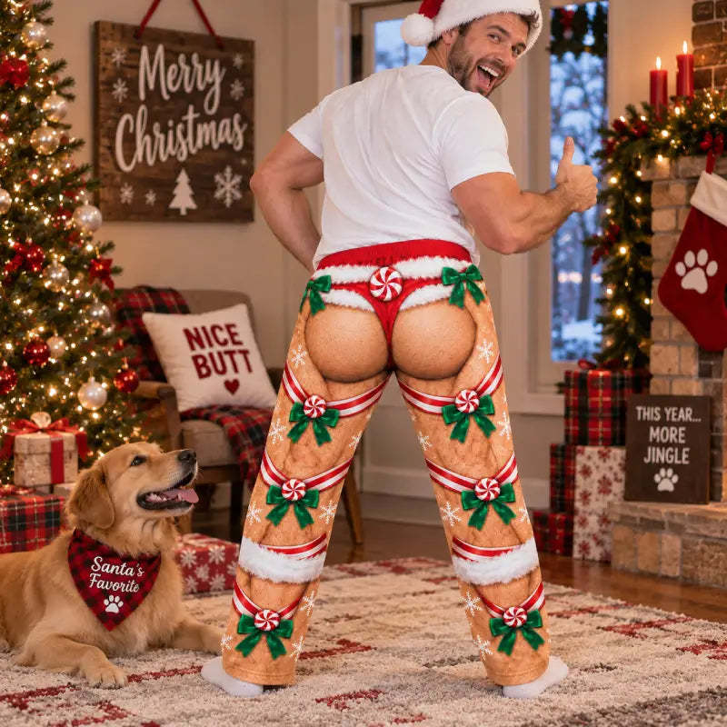 Stretch Jersey Text Print Style Pajama Pants, Holiday Gag Gift
