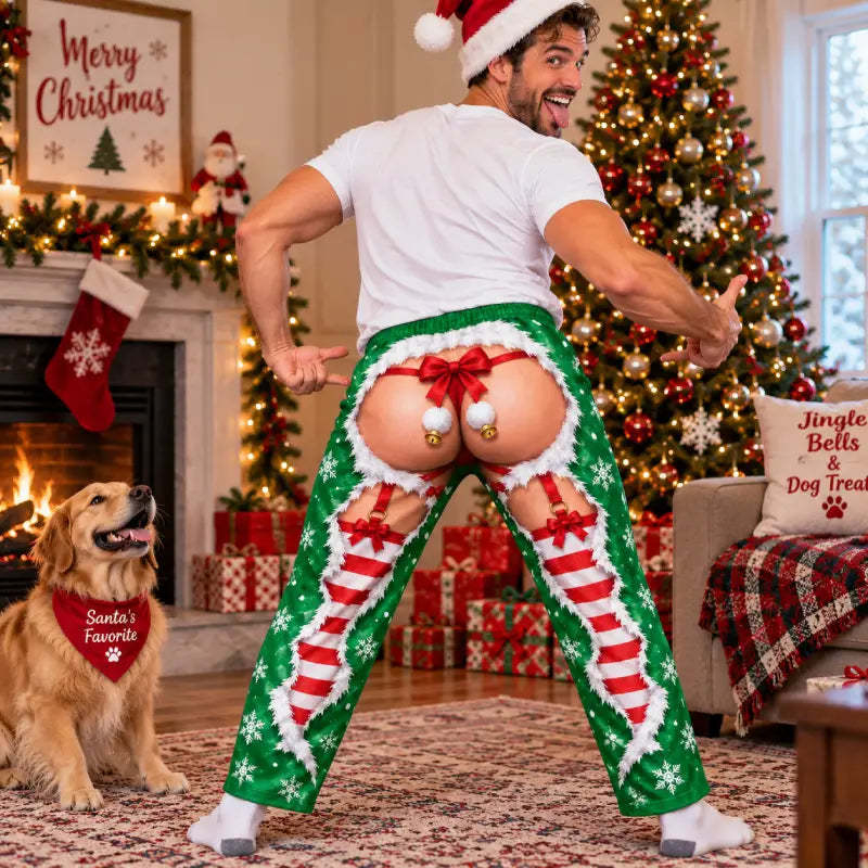 Stretch Jersey Text Print Style Pajama Pants, Holiday Gag Gift