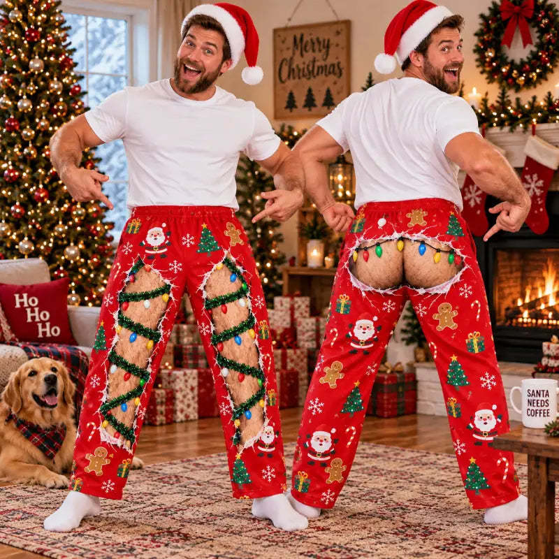 Stretch Jersey Text Print Style Pajama Pants, Holiday Gag Gift