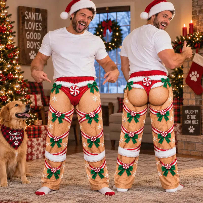 Stretch Jersey Text Print Style Pajama Pants, Holiday Gag Gift
