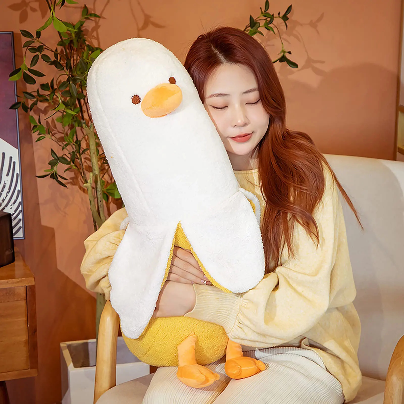 Cute Banana Duck Plush Stuffed Animal Toy for HomeDecoration Squishy Plushie Toy Comfort Plush for Gifts Soft Huggable for Parent-Child Interaction Couples & Friends Prank Toy Party Fun Gift for Kids