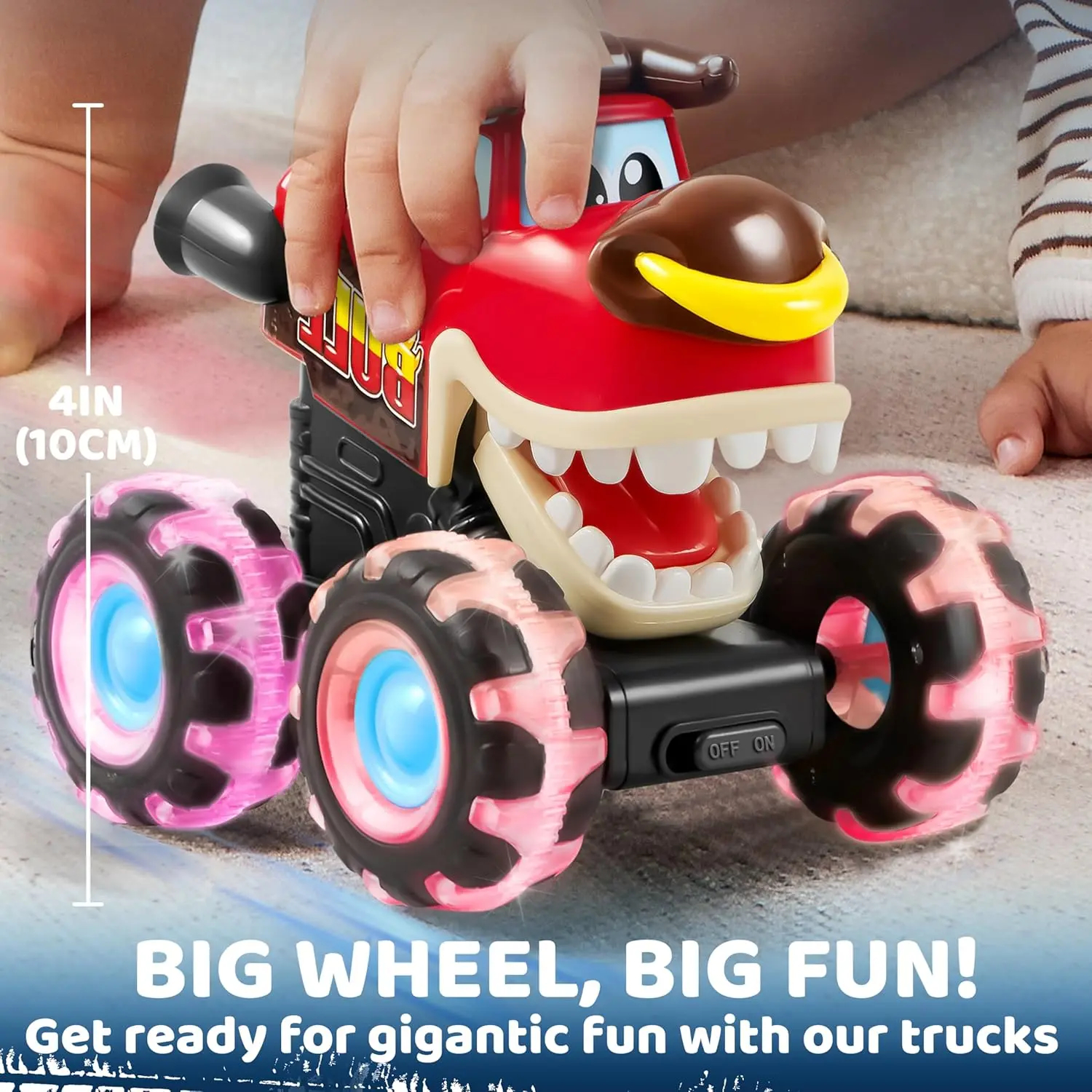 Monster Truck Toy Motion Activated Light-Up Cars Press & Go Cars for Boys Girls Baby Toy Present BUMP MONSTER TRUCK SET Ride On Car with LED Lights & Action