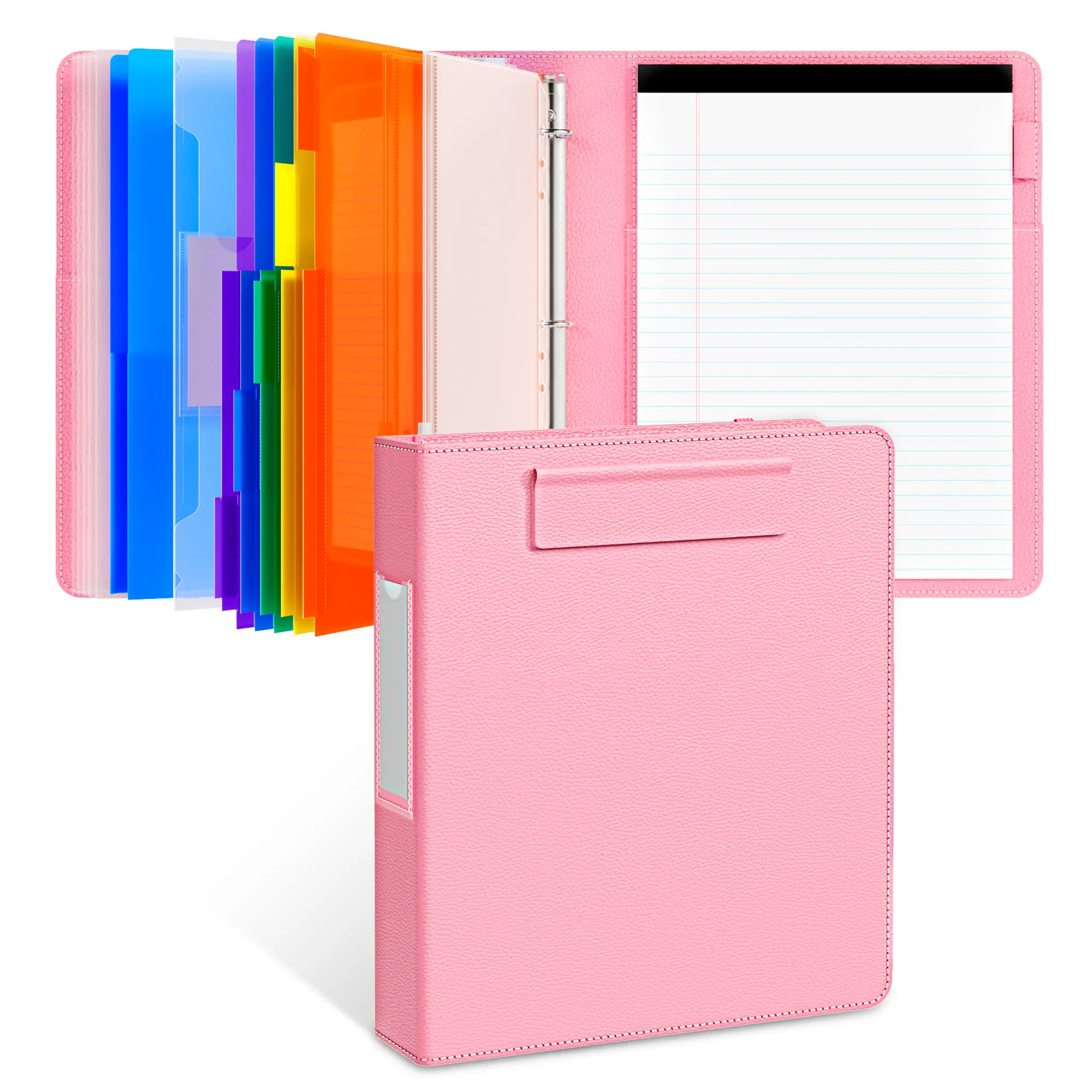 PU Leather 3-Ring Binder Clipboard with Storage & Magnetic Clip