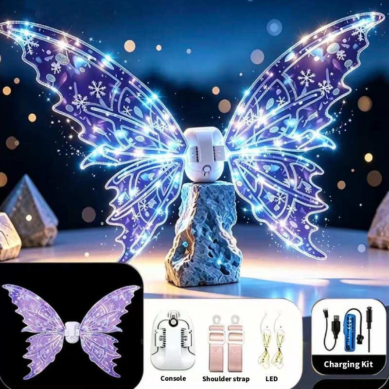 Electric Butterfly Wings Set, Moving Fairy Wings with Music and LED Lights, Light up Glowing Angel Wings Costume for Kids Girls for Halloween Cosplay Party, Birthday Gifts