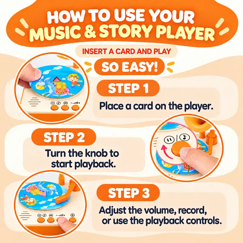 Mini Phonograph for Kids,with 24 Durable PVC Cards, 56 Stories, 14 Classical Music Pieces and 36 Nursery Rhymes,Toddler Record Player,Early Education Machine, Music Box ,Storyteller pop Speakers,Gift for Boys and Girls familyfun