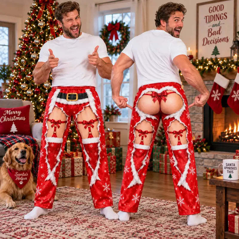 Stretch Jersey Text Print Style Pajama Pants, Holiday Gag Gift