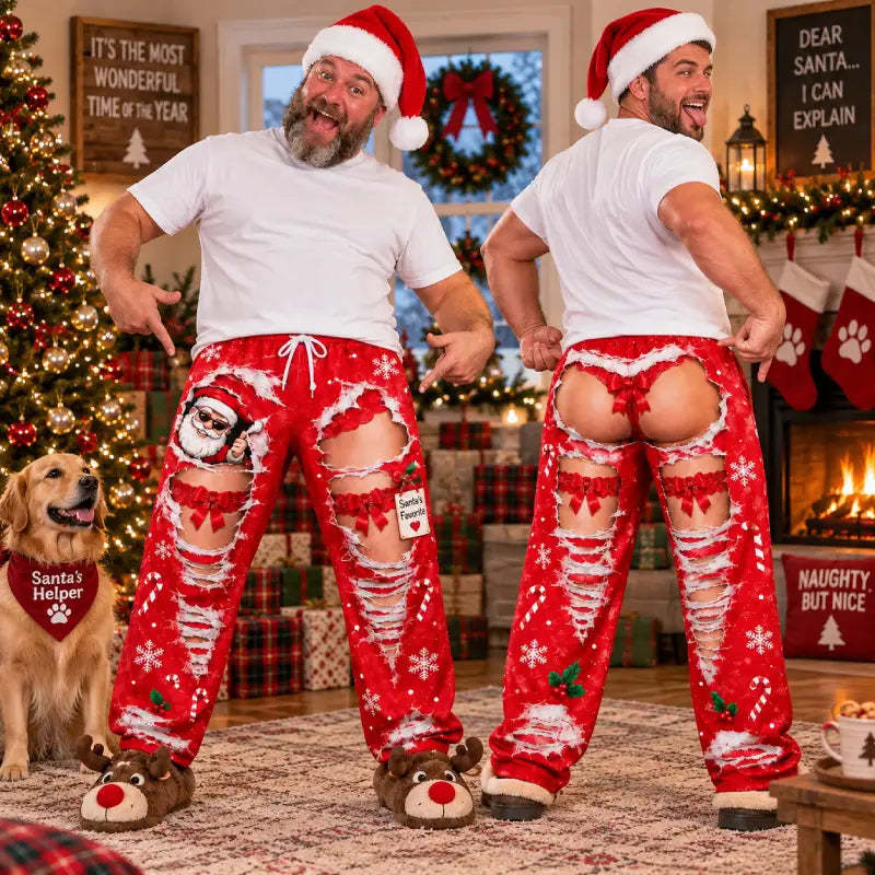 Stretch Jersey Text Print Style Pajama Pants, Holiday Gag Gift