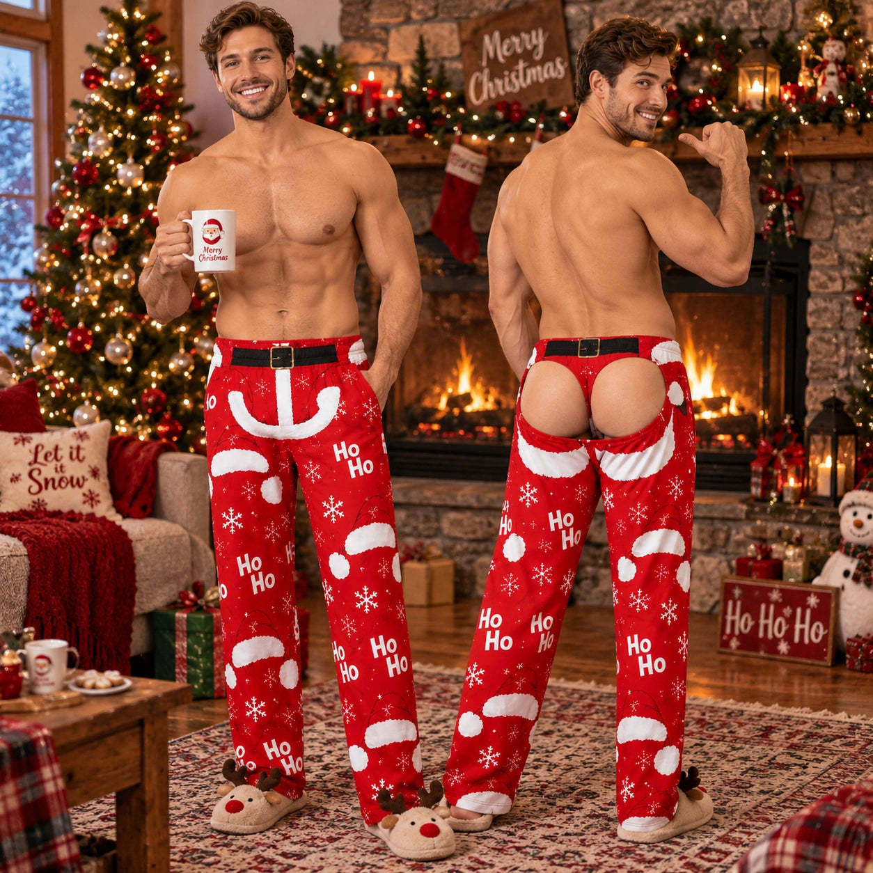 Stretch Jersey Text Print Style Pajama Pants, Holiday Gag Gift