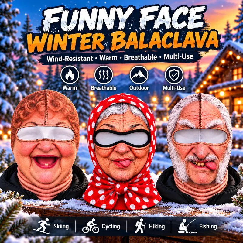 Funny Face Winter Balaclava Ski Mask, Dralon Thermal Fabric Winter Ski Mask, Warm Wind-Resistant Full Face Cover, Novelty Outdoor Headwear for Men & Women, Skiing, Cycling, Hiking & Winter Activities