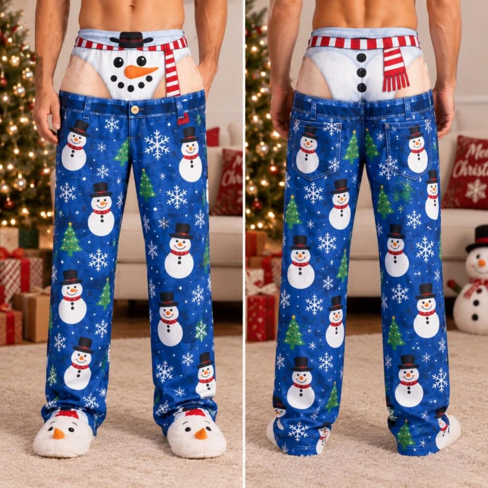 Ribbed Knit Holiday Print Style Pajama Pants, Christmas Party Gift