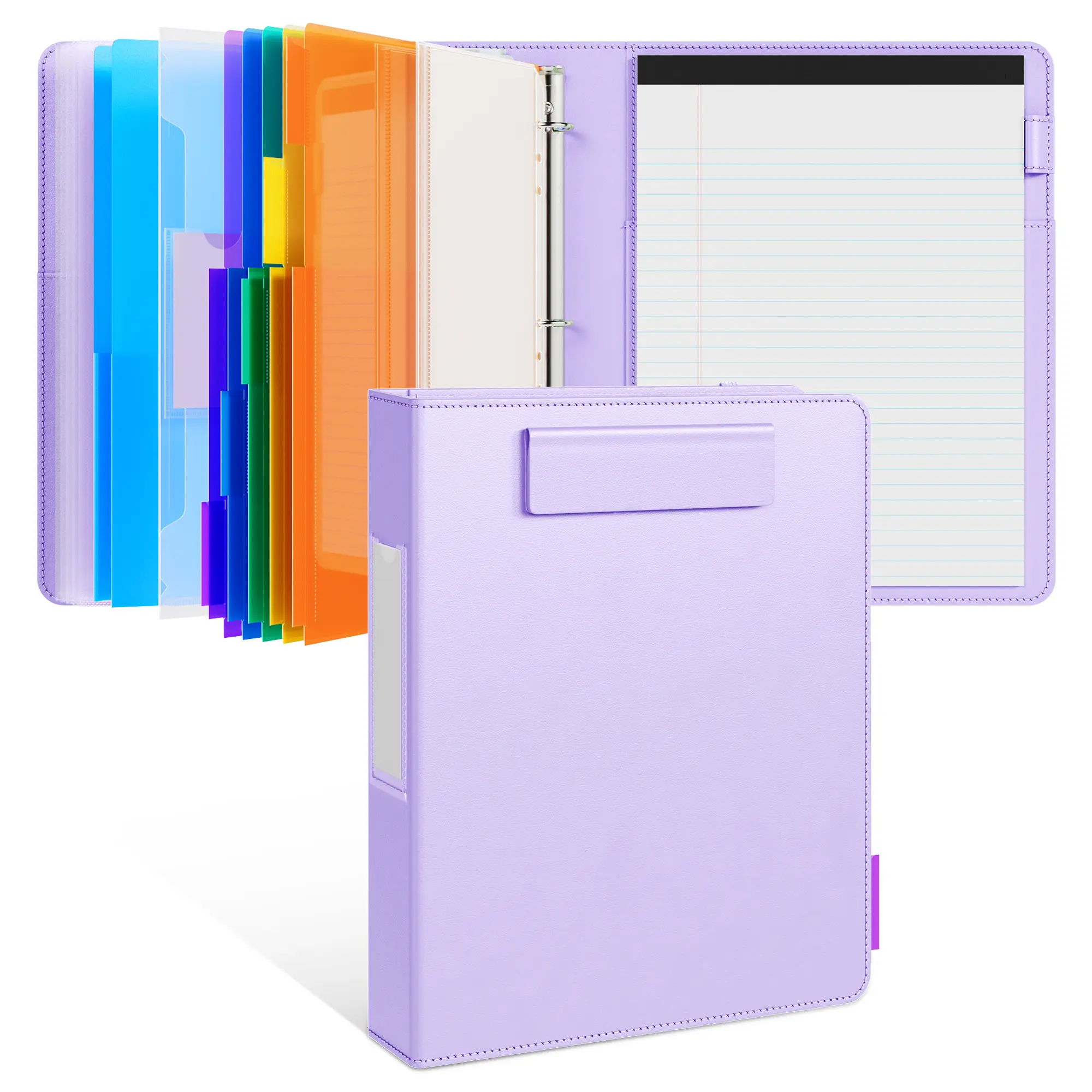 PU Leather 3-Ring Binder Clipboard with Storage & Magnetic Clip