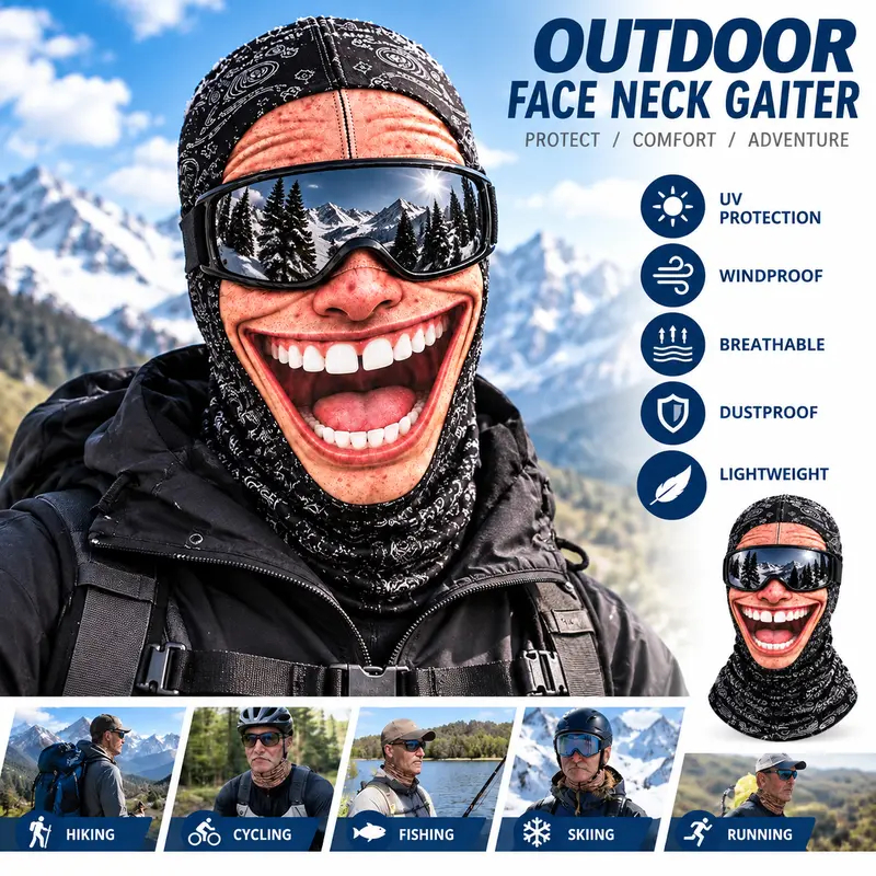 Funny 3D Old Man Face Balaclava, Dralon Thermal Fabric Winter Ski Mask, Warm Wind-Resistant Full Face Cover, Novelty Outdoor Headwear for Men & Women, Skiing, Cycling, Hiking & Winter Activities