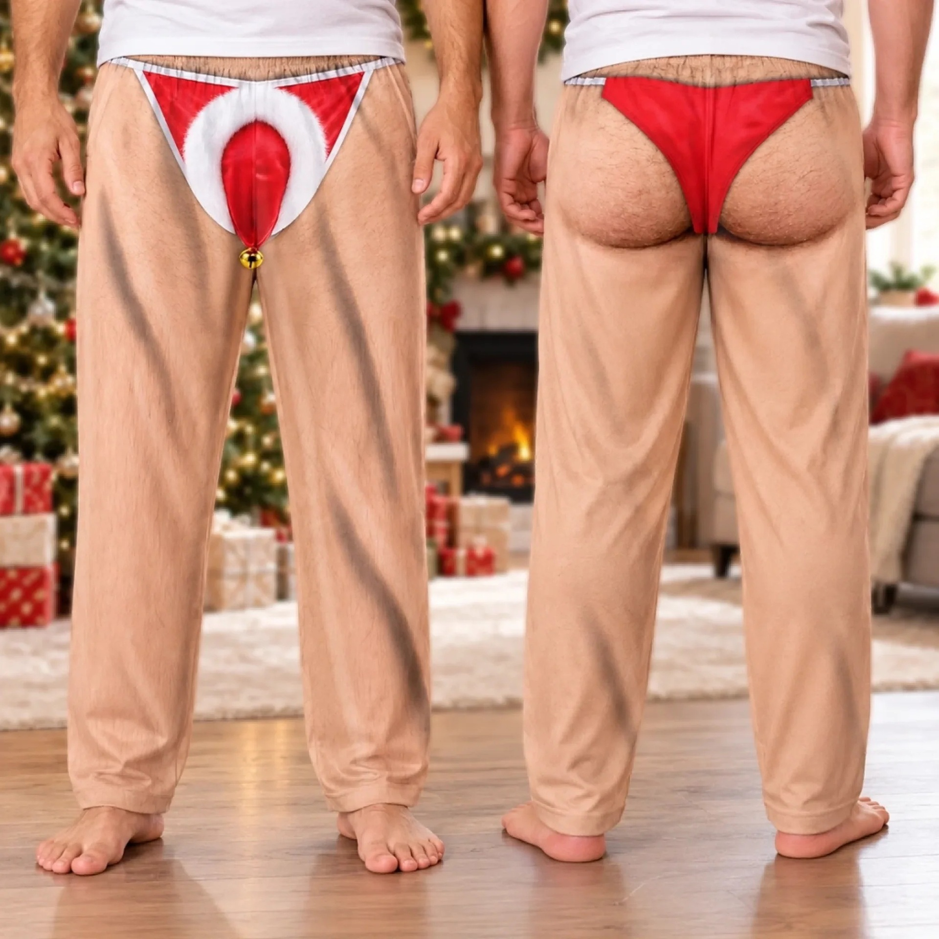 Soft Polyester Festive Print Style Pajama Pants, Christmas Gag Gift