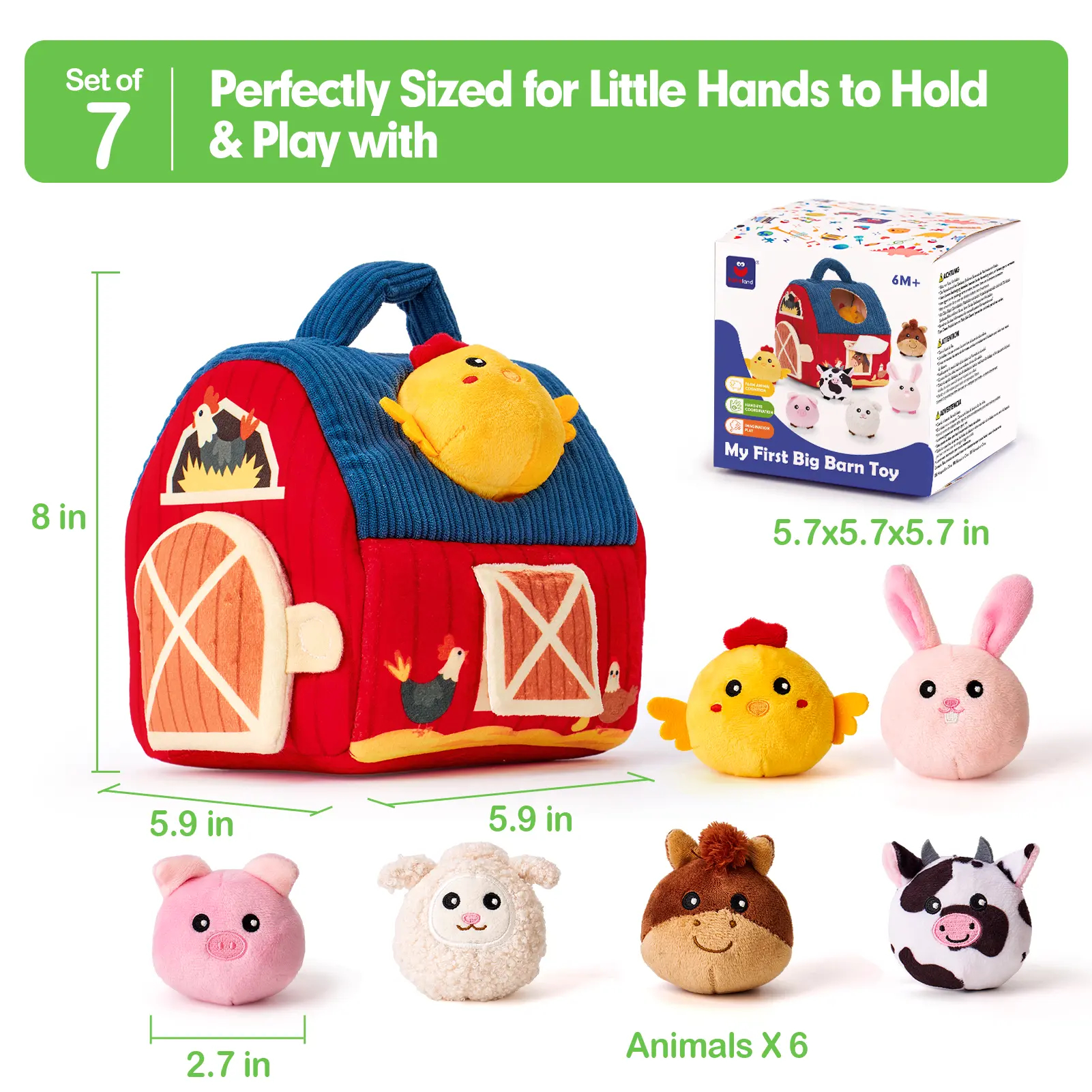 Surprise Barn with Stuffed Farm Animals/Bunny Mushroom:Rattle, Crinkle Paper, Mirror - Montessori Developmental toddler Toys,Farm Plush Toys for Babies Travel Toy,For 0-3 Months/6-12 Months gift Playpen Nursery