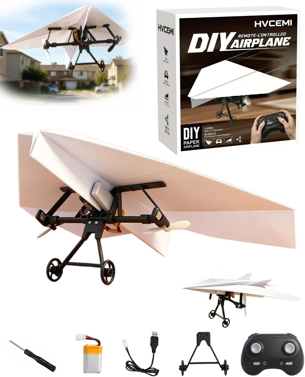 Paper Airplane Kit DIY Rc Plane Micro to Build for Adults Remote Control Power Motor Aircraft with Propeller Electric Flying Motorized Module Easy to Fly Powered Small Flying Controller