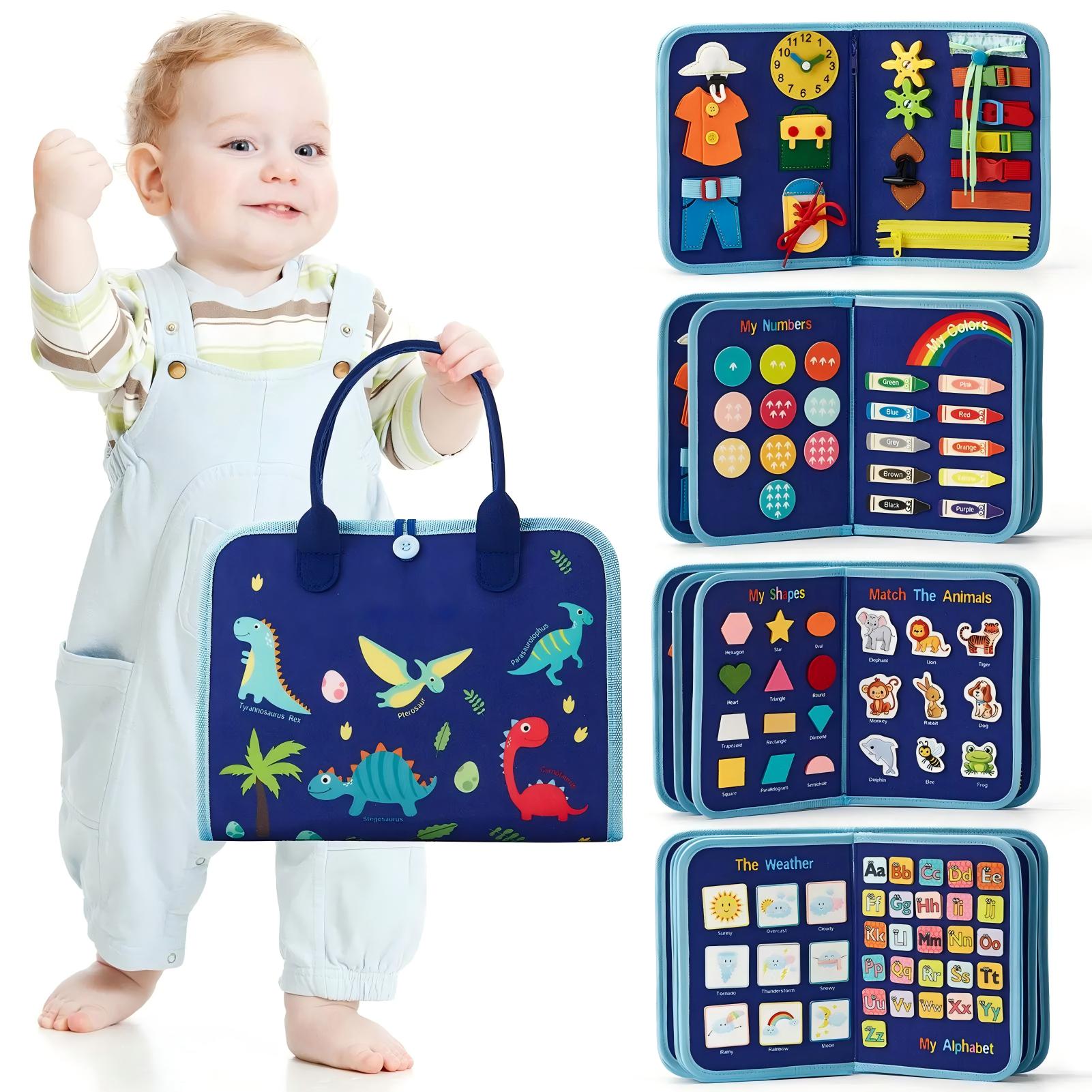  Preschool Busy Board, Unisex Montessori Felt Fabric Toy for Toddlers, Learning Activities for Fine Motor Skills, Portable Travel Book with Carry Handle, Carry Handle Makes Travel Play Easy