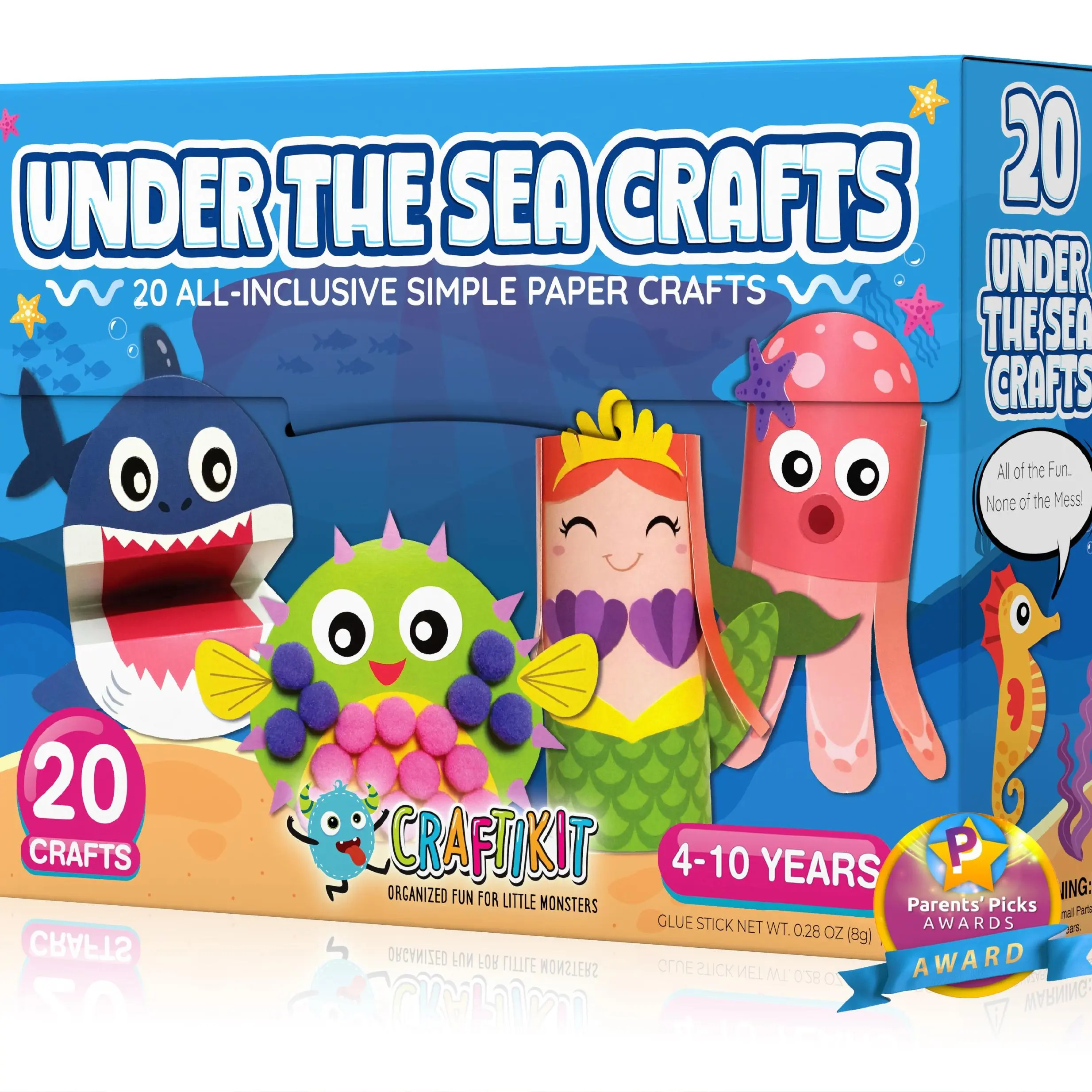 20 Crafts in a Box - 20 Simple Paper Crafts for Kids Ages 3-8 - Arts and Crafts Kit with Envelopes Glue Stick Tape - Low Mess Easy to Complete Fun for Creativity & Fine Motor Skills