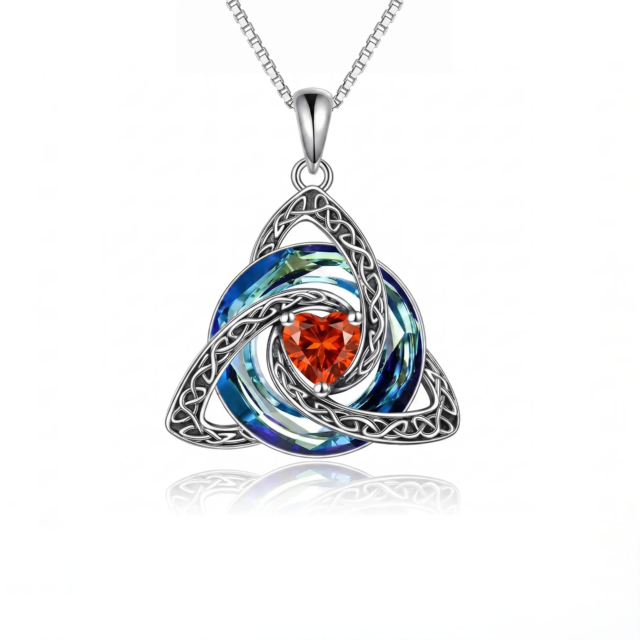 Women's Birthstone Celtic Knot Necklace - Silver-Plated Copper Triquetra Crystal Pendant, Adjustable Chain, Irish-Scottish Faith Love Unity Jewelry Gift for Mom (Birthday)