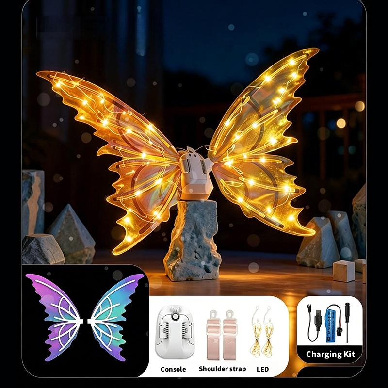 Electric Butterfly Wings Set, Moving Fairy Wings with Music and LED Lights, Light up Glowing Angel Wings Costume for Kids Girls for Halloween Cosplay Party, Birthday Gifts