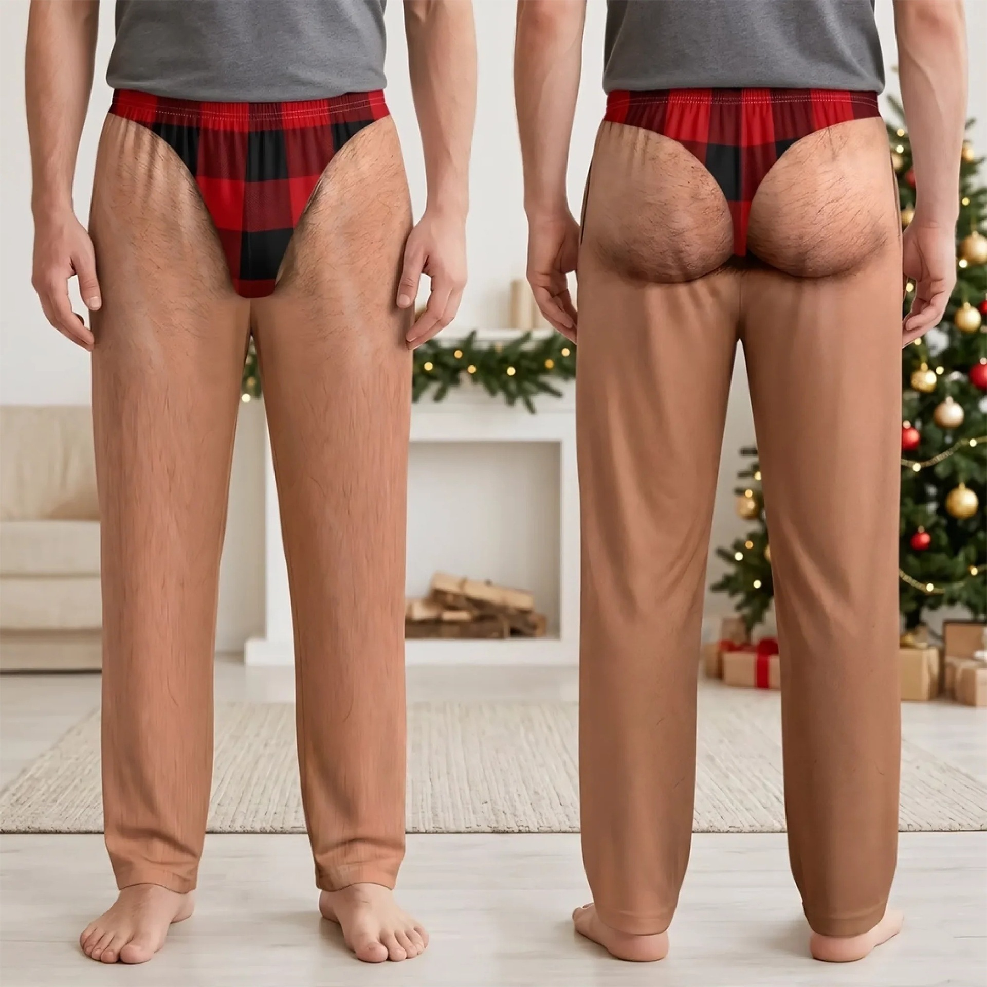 Soft Polyester Festive Print Style Pajama Pants, Christmas Gag Gift