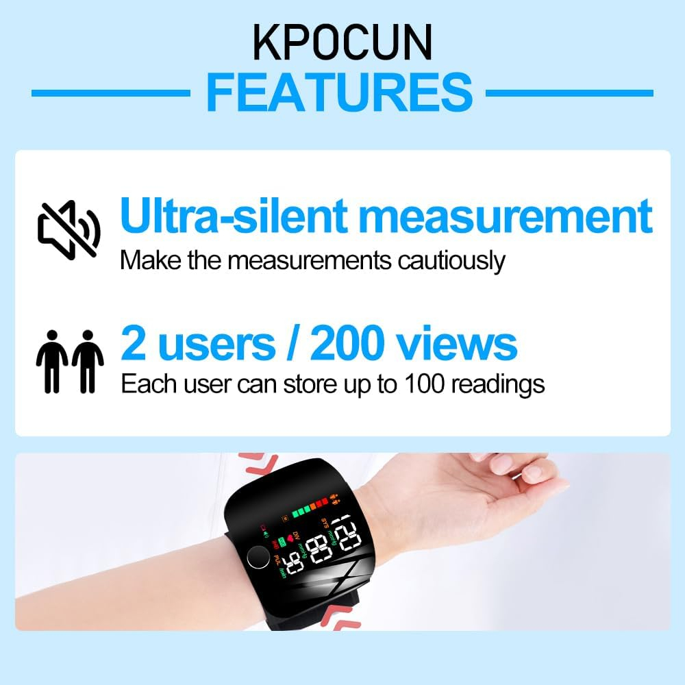 One-Touch Curved Screen Wrist Blood Pressure Monitor-Wrist Blood Pressure Monitors for Home