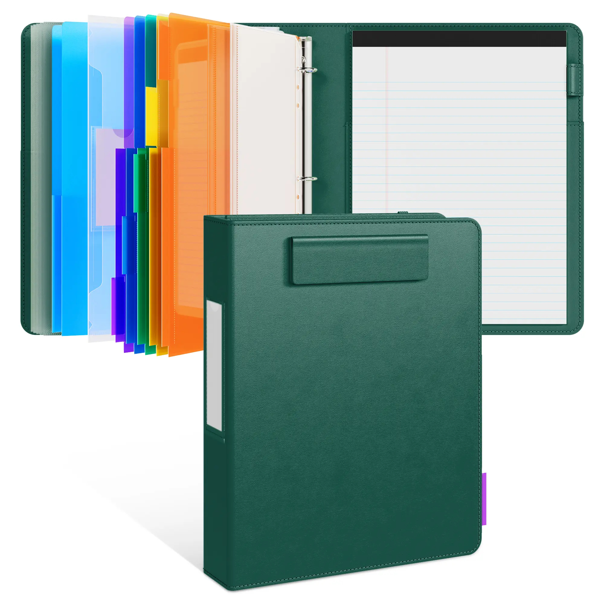 PU Leather 3-Ring Binder Clipboard with Storage & Magnetic Clip