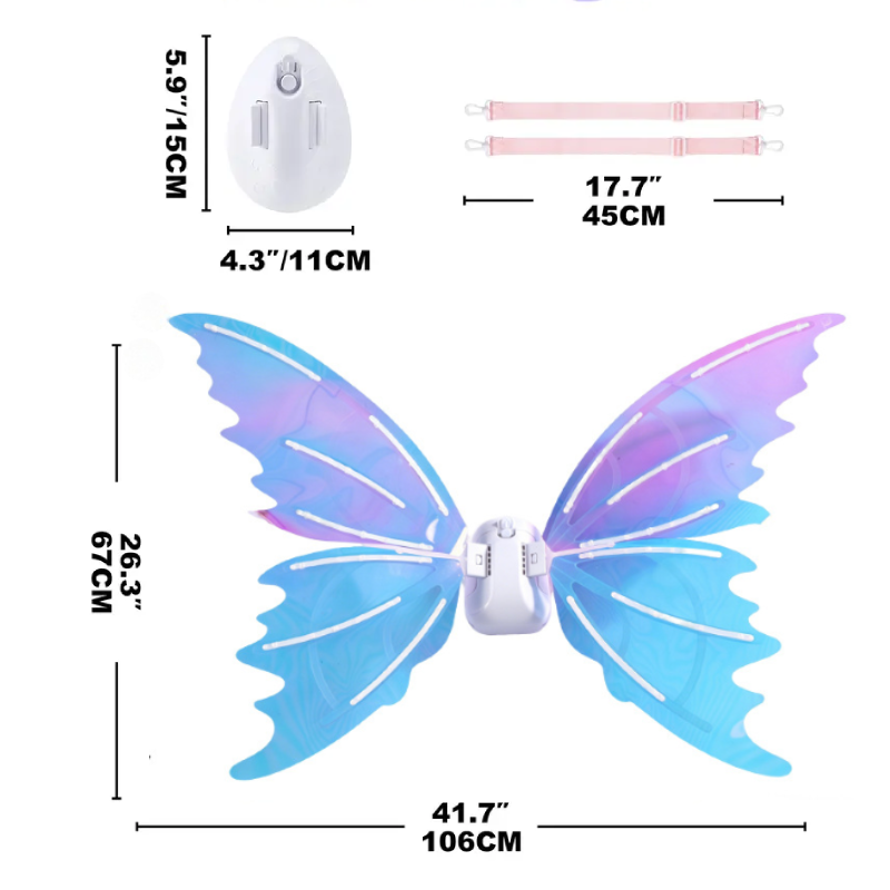 Electric Butterfly Wings Set, Moving Fairy Wings with Music and LED Lights, Light up Glowing Angel Wings Costume for Kids Girls for Halloween Cosplay Party, Birthday Gifts
