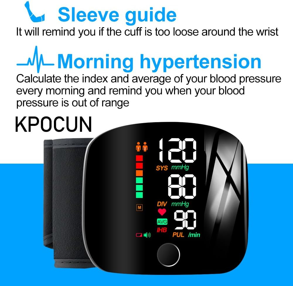 One-Touch Curved Screen Wrist Blood Pressure Monitor-Wrist Blood Pressure Monitors for Home