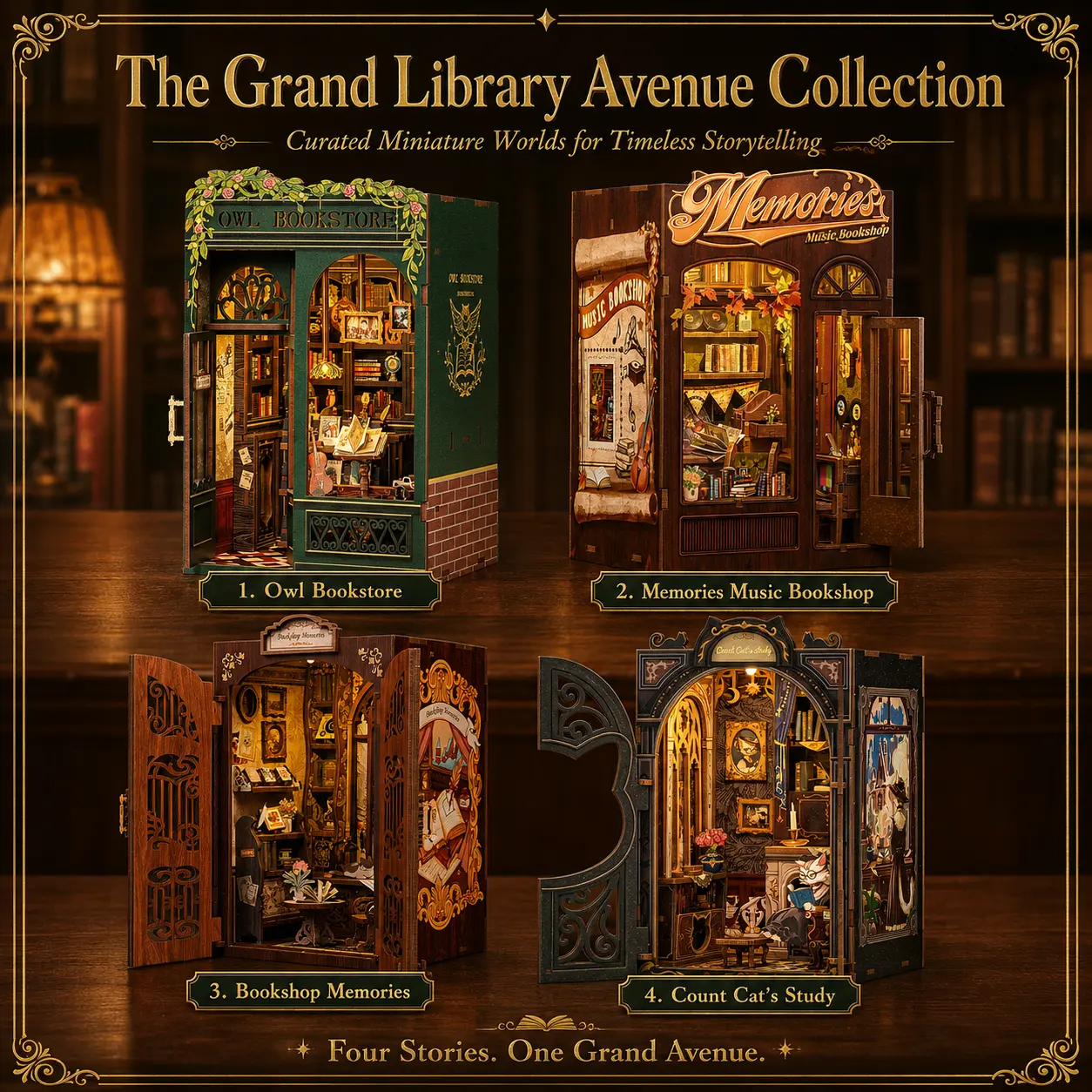 DIY Wooden Decorative Miniature Bookshelf with LED Lights - Whimsical, Aesthetic
