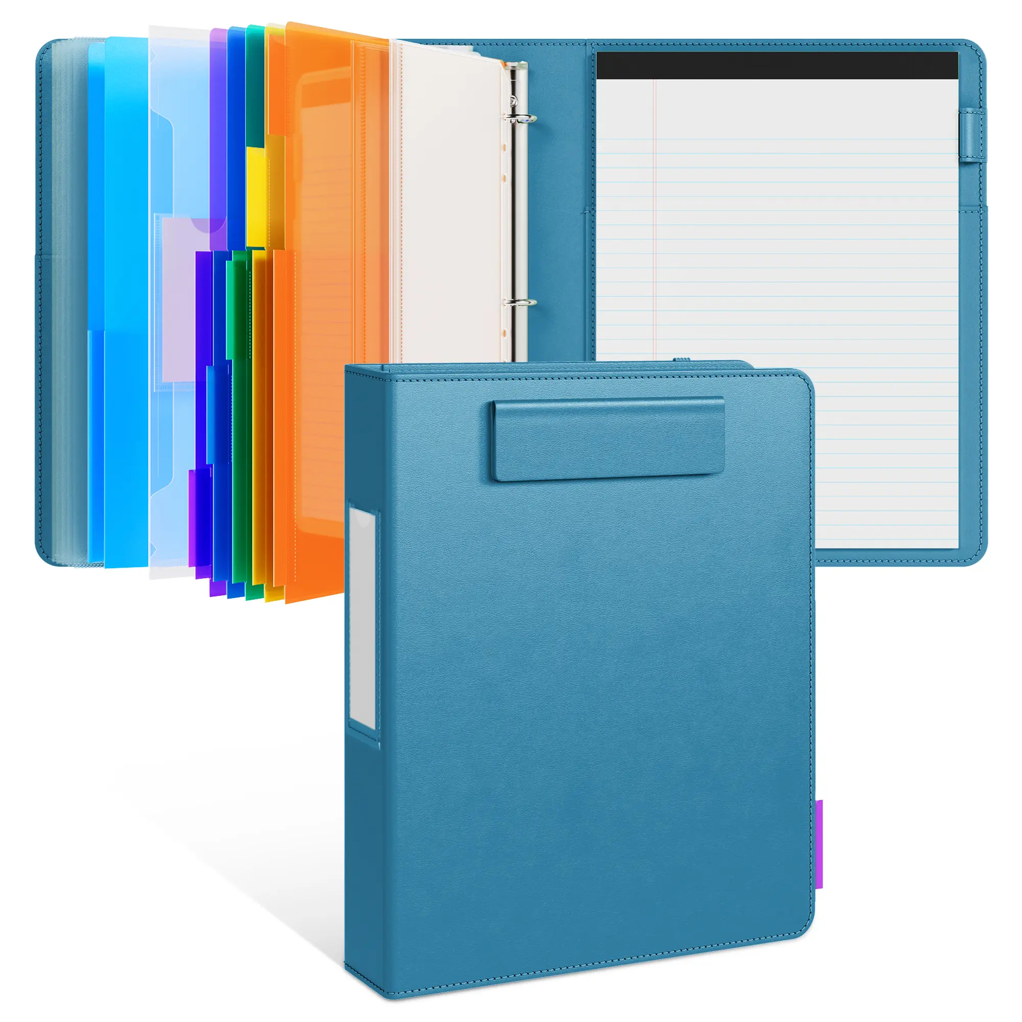 PU Leather 3-Ring Binder Clipboard with Storage & Magnetic Clip