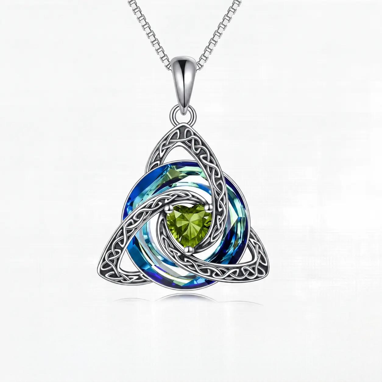 Women's Birthstone Celtic Knot Necklace - Silver-Plated Copper Triquetra Crystal Pendant, Adjustable Chain, Irish-Scottish Faith Love Unity Jewelry Gift for Mom (Birthday)