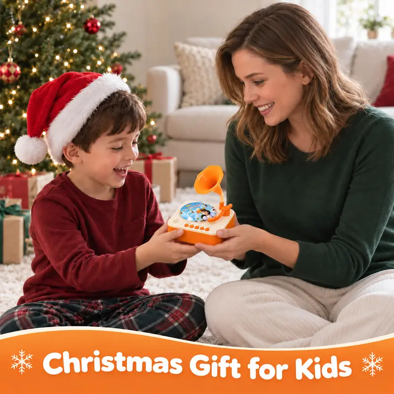 Mini Phonograph for Kids,with 24 Durable PVC Cards, 56 Stories, 14 Classical Music Pieces and 36 Nursery Rhymes,Toddler Record Player,Early Education Machine, Music Box ,Storyteller pop Speakers,Gift for Boys and Girls familyfun