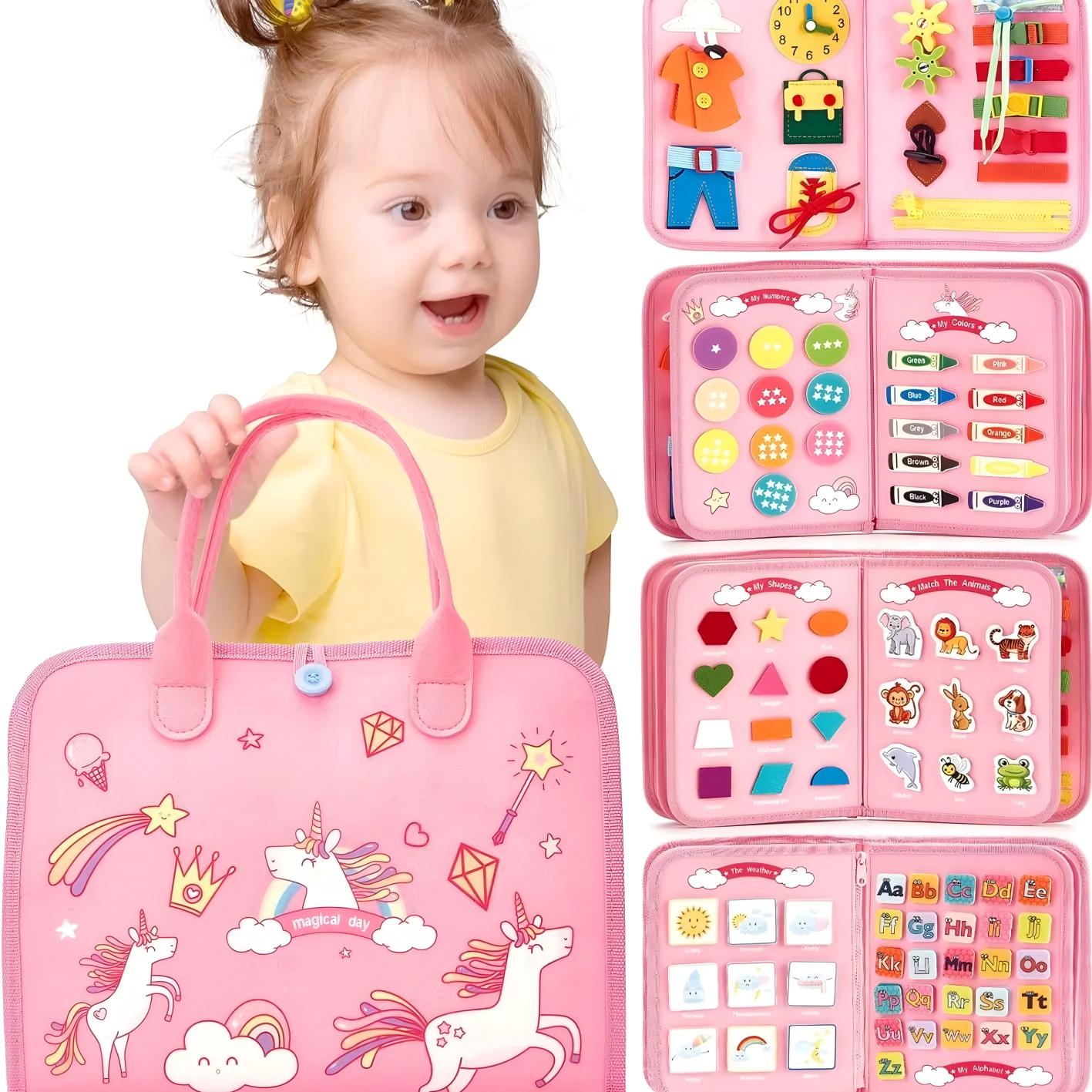  Preschool Busy Board, Unisex Montessori Felt Fabric Toy for Toddlers, Learning Activities for Fine Motor Skills, Portable Travel Book with Carry Handle, Carry Handle Makes Travel Play Easy