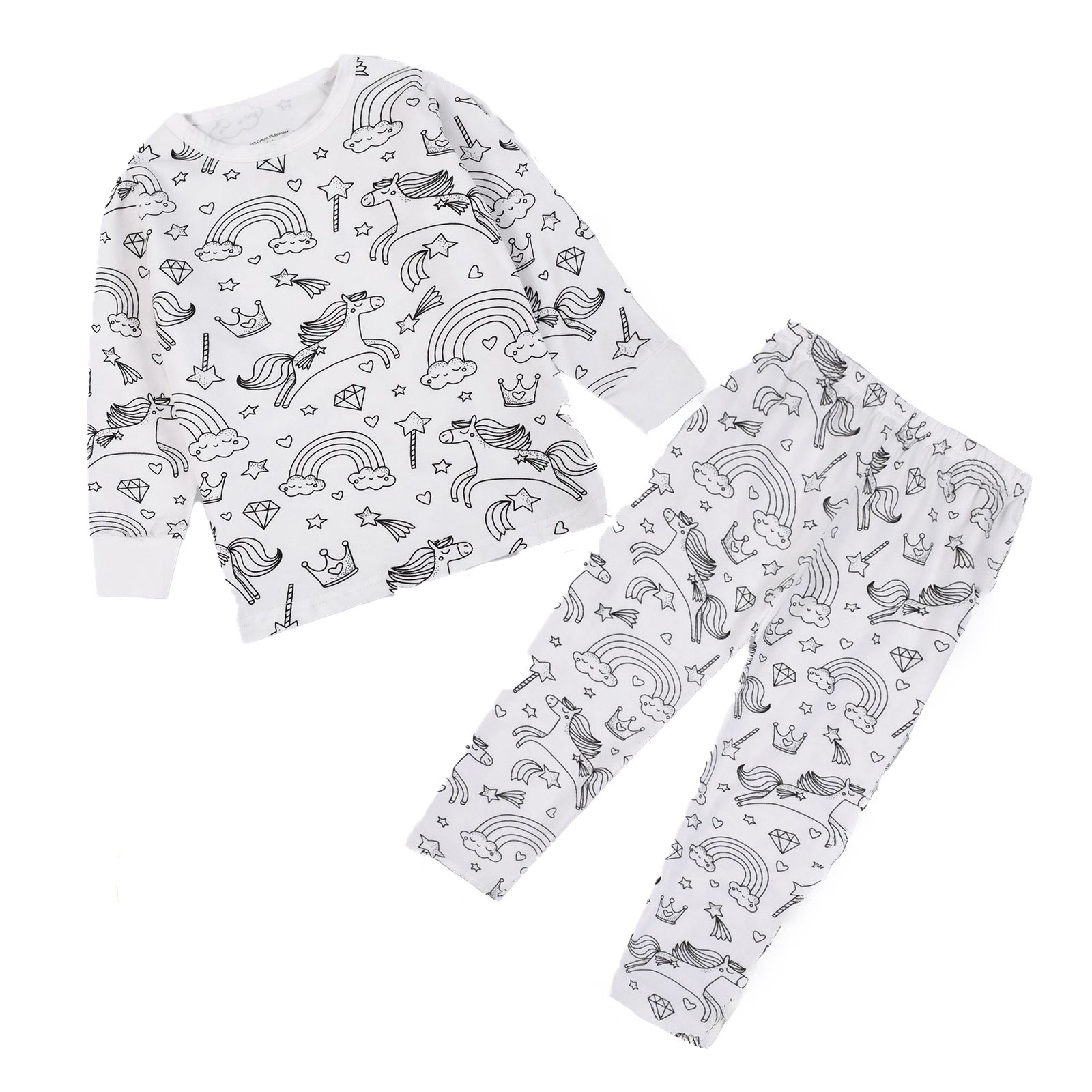 Kids' Bamboo Coloring Pajama Set - Child-Sized Pajama Sets, Toddler Sleepwear with 12 Markers for DIY Gift