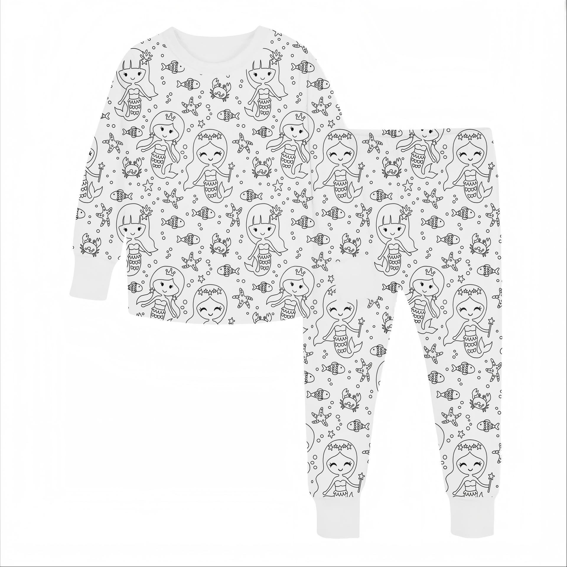 Kids' Bamboo Coloring Pajama Set - Child-Sized Pajama Sets, Toddler Sleepwear with 12 Markers for DIY Gift