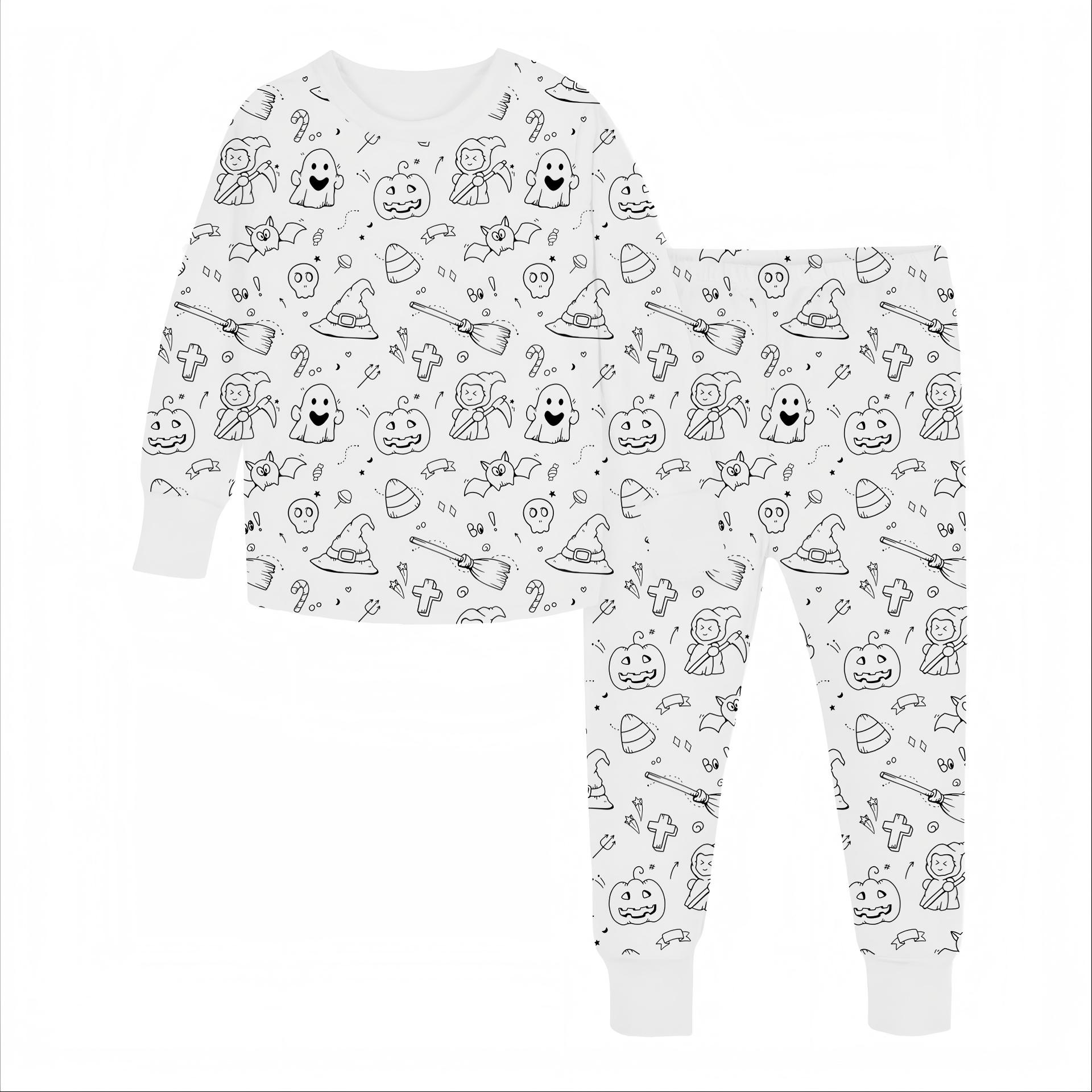 Kids' Bamboo Coloring Pajama Set - Child-Sized Pajama Sets, Toddler Sleepwear with 12 Markers for DIY Gift