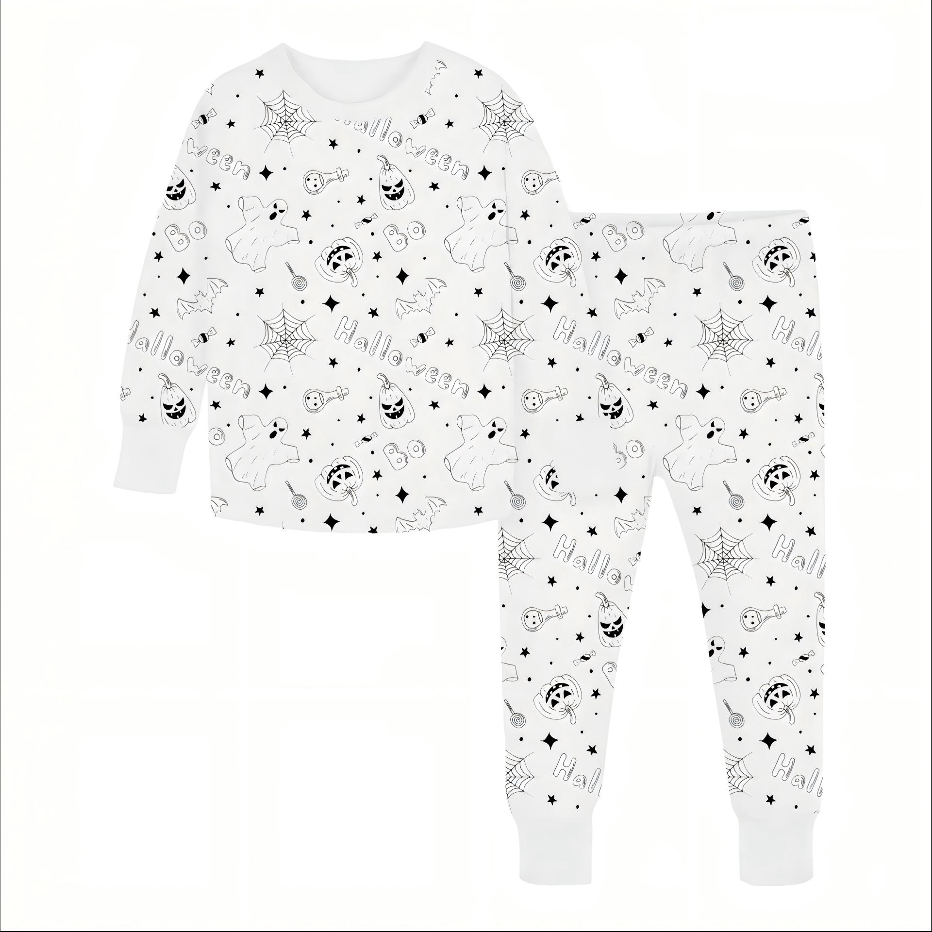 Kids' Bamboo Coloring Pajama Set - Child-Sized Pajama Sets, Toddler Sleepwear with 12 Markers for DIY Gift