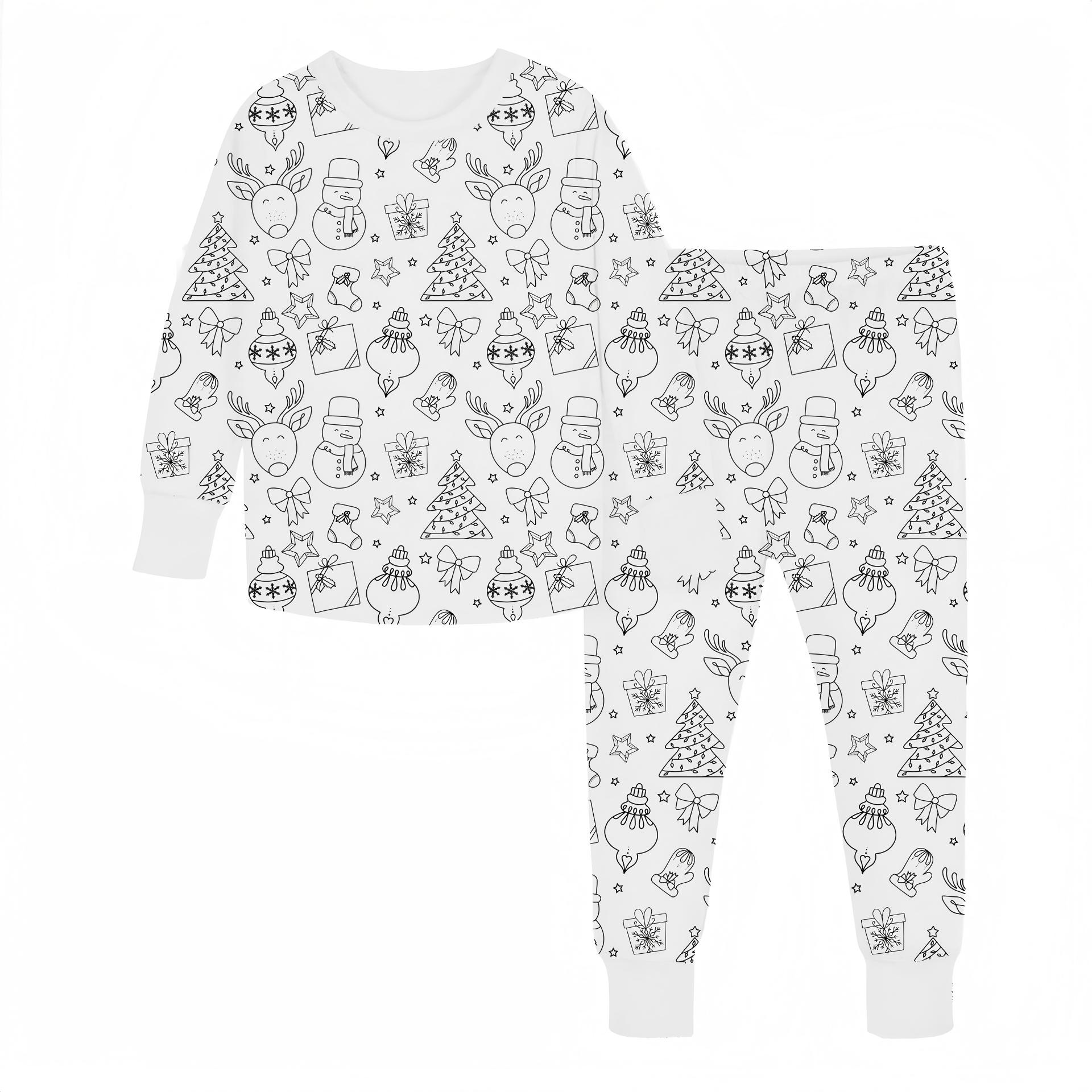 Kids' Bamboo Coloring Pajama Set - Child-Sized Pajama Sets, Toddler Sleepwear with 12 Markers for DIY Gift