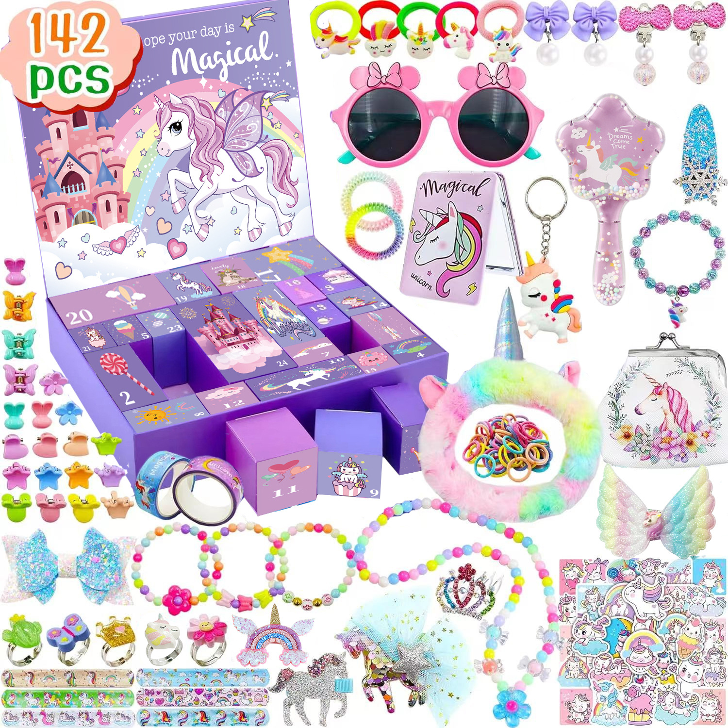 Unicorn Advent Calendar 2026 for Girls, Christmas Countdown Calendar for Kids, with 24 Days Xmas Surprise with Jewellery Bracelet Hair Accessories