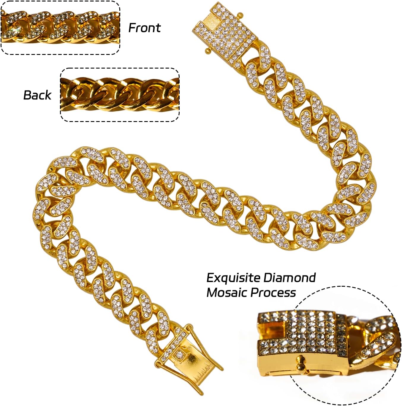 Dog Chain Diamond Collar Walking Metal Chain Necklace with Secure Buckle Pet Cuban Style Collar Jewelry Accessories for Small Medium Large Dog Cats